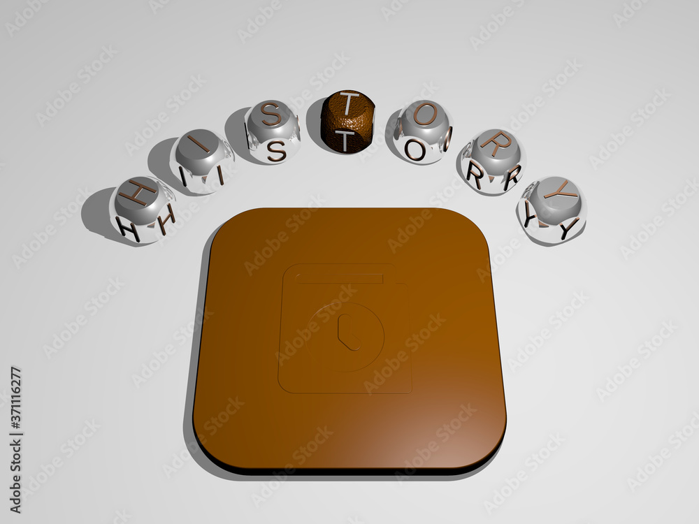 Poster history 3d icon surrounded by the text of cubic letters - 3d illustration for architecture and ancie