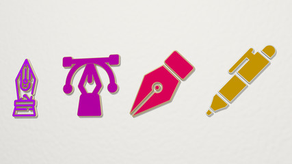 pen tool 4 icons set - 3D illustration