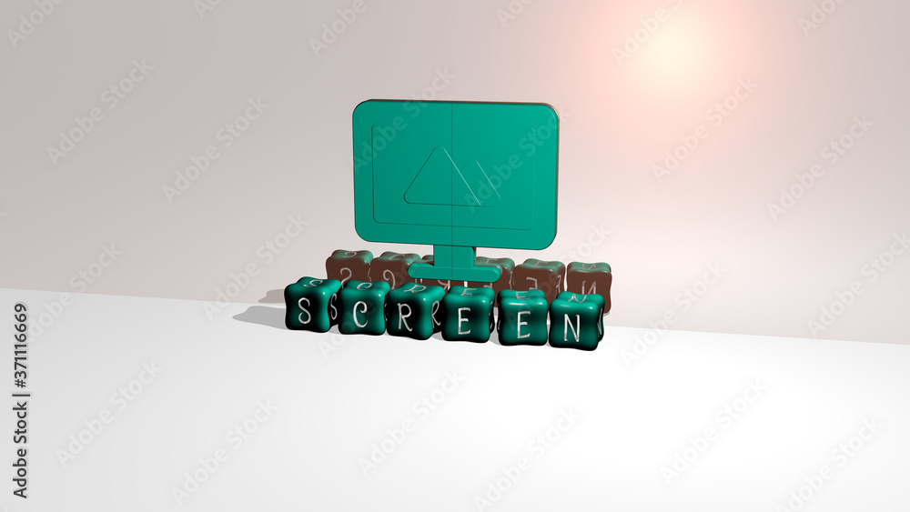 Fototapete 3d illustration of screen graphics and text made by metallic dice letters for the related meanings o