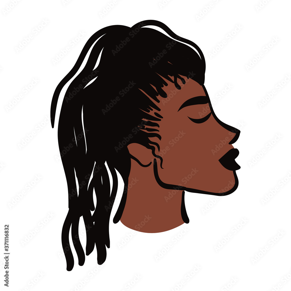 Sticker young afro woman with hair long flat style