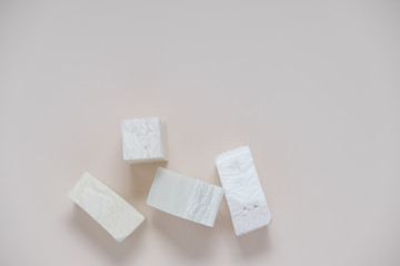 Natural organic shampoo soap bar. Top horizontal view copyspace. Hand made shampoo ecological