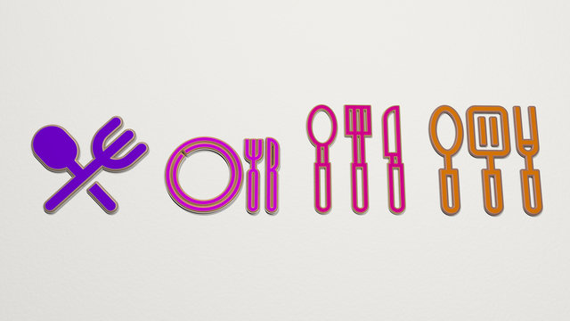 cutlery 4 icons set - 3D illustration for background and table