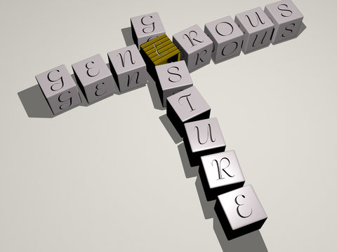 thank you: generous gesture crossword by cubic dice letters - 3D illustration for background and ramadan