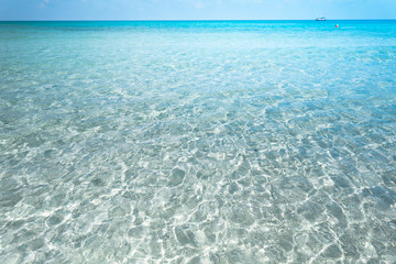 Clear water on the island,Bright blue sea and wooden boat The tourism