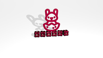 RABBIT 3D icon object on text of cubic letters - 3D illustration for bunny and cute