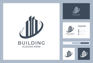 building logo design with business card premium vector.
