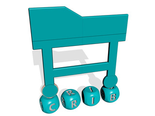 crib cubic letters with 3D icon on the top - 3D illustration for baby and child