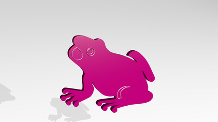 frog on the wall. 3D illustration of metallic sculpture over a white background with mild texture for animal and amphibian