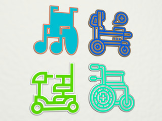 wheelchair 4 icons set - 3D illustration for disabled and care
