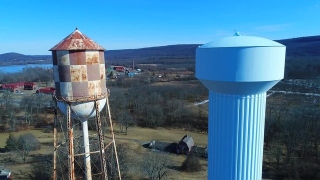 Aerial view of two water towers