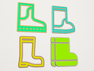 RAIN BOOTS 4 icons set - 3D illustration