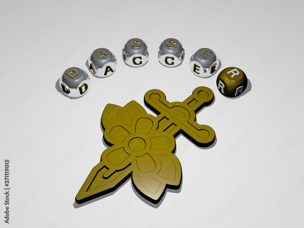 Aufkleber dagger circular text of separate letters around the 3d icon - 3d illustration for blade and backgrou
