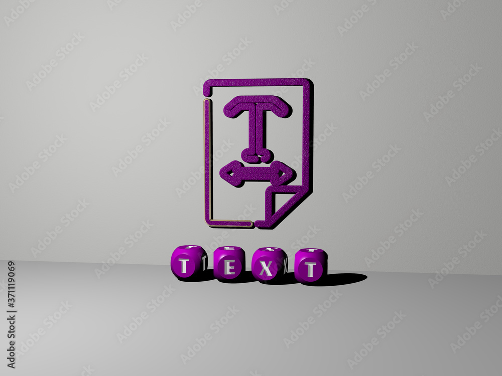 Poster 3d illustration of text graphics and text made by metallic dice letters for the related meanings of 