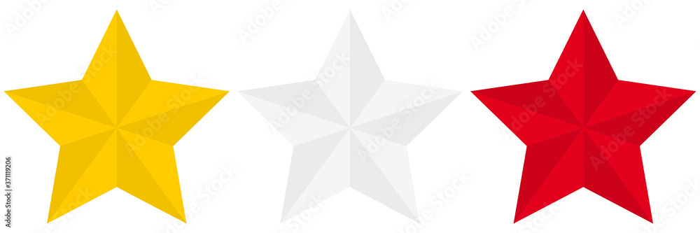 Poster set of yellow, white and red flat geometric star icons isolated on a white background. eps10 vector 