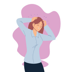 businesswoman cartoon with headache vector design