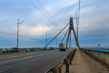 North bridge (Moscow bridge) across the Dnieper river in Kiev, Ukraine