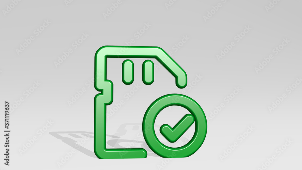 Poster sd card check 3d icon casting shadow - 3d illustration for memory and background