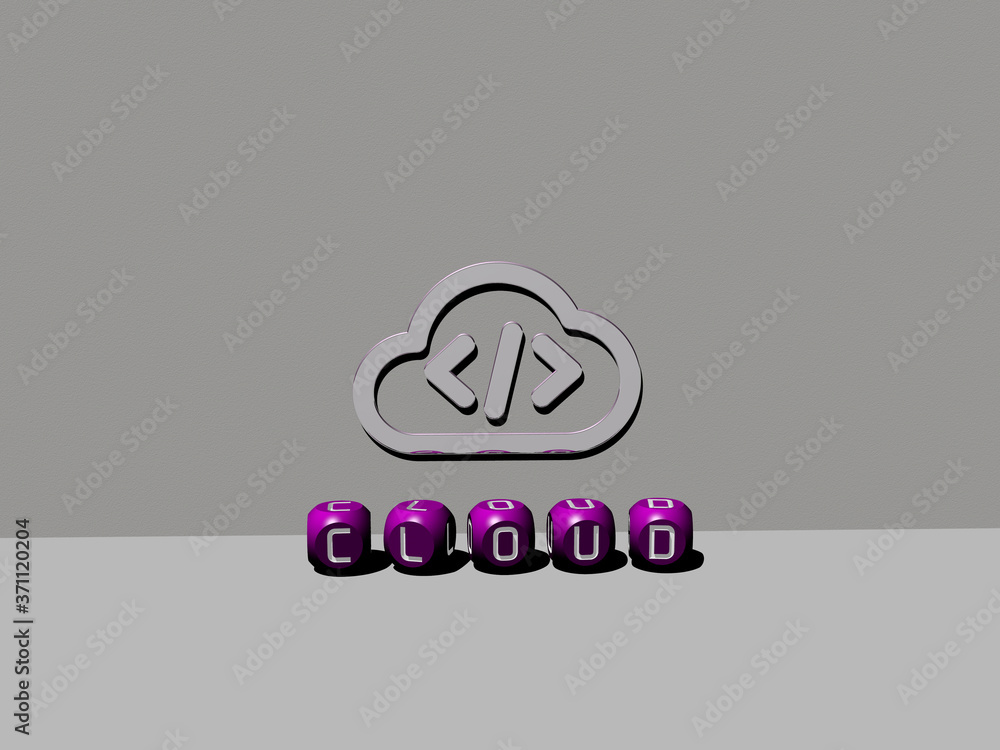 Poster 3d illustration of cloud graphics and text made by metallic dice letters for the related meanings of