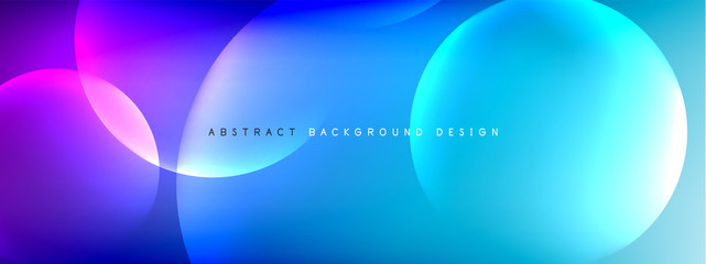 Vector abstract background liquid bubble circles on fluid gradient with shadows and light effects. Shiny design templates for text
