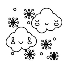 clouds sky with snowflakes kawaii comic character line style