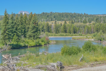 The peaceful Buffalo Fork River flowing through the Grand Teton National Park in Wyoming