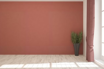 Colorful minimalist empty room. Scandinavian interior design. 3D illustration