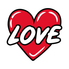 heart with love word pop art flat style
