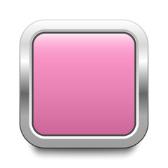 Rounded square pink metal button isolated on a white background. Blank template with copy space. EPS10 vector file