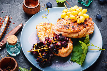 Chicken roasted steak with grapes