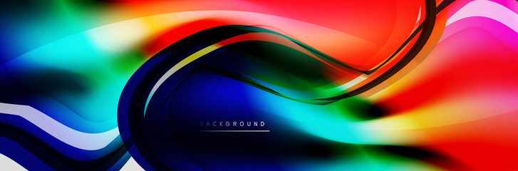 Vector abstract background, flowing liquid style bubble with metallic, color quicksilver chrome texture and color glow effects