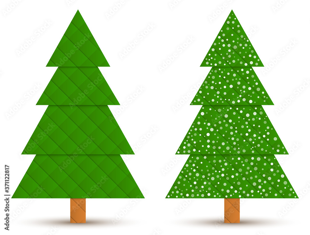 Poster Set of abstract geometric coniferous trees with and without snow isolated on a white background. EPS10 vector file