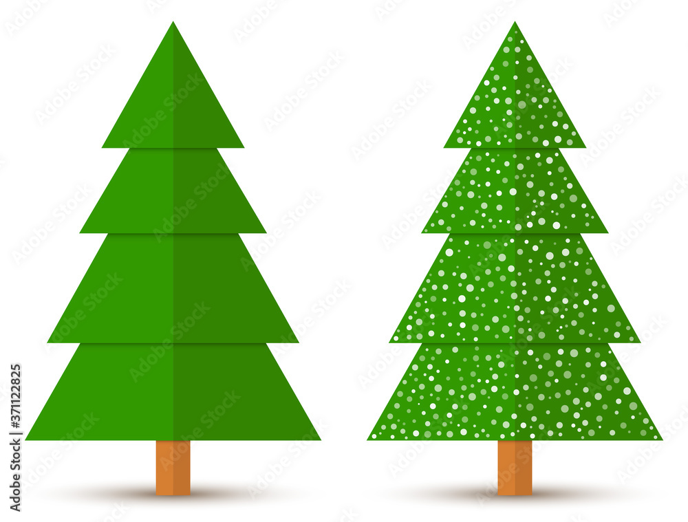 Poster Set of abstract geometric coniferous trees with and without snow isolated on a white background. EPS10 vector file