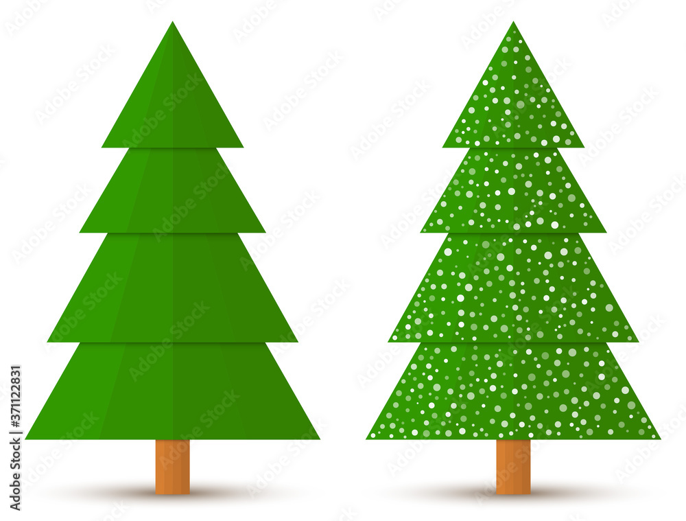 Poster Set of abstract geometric coniferous trees with and without snow isolated on a white background. EPS10 vector file