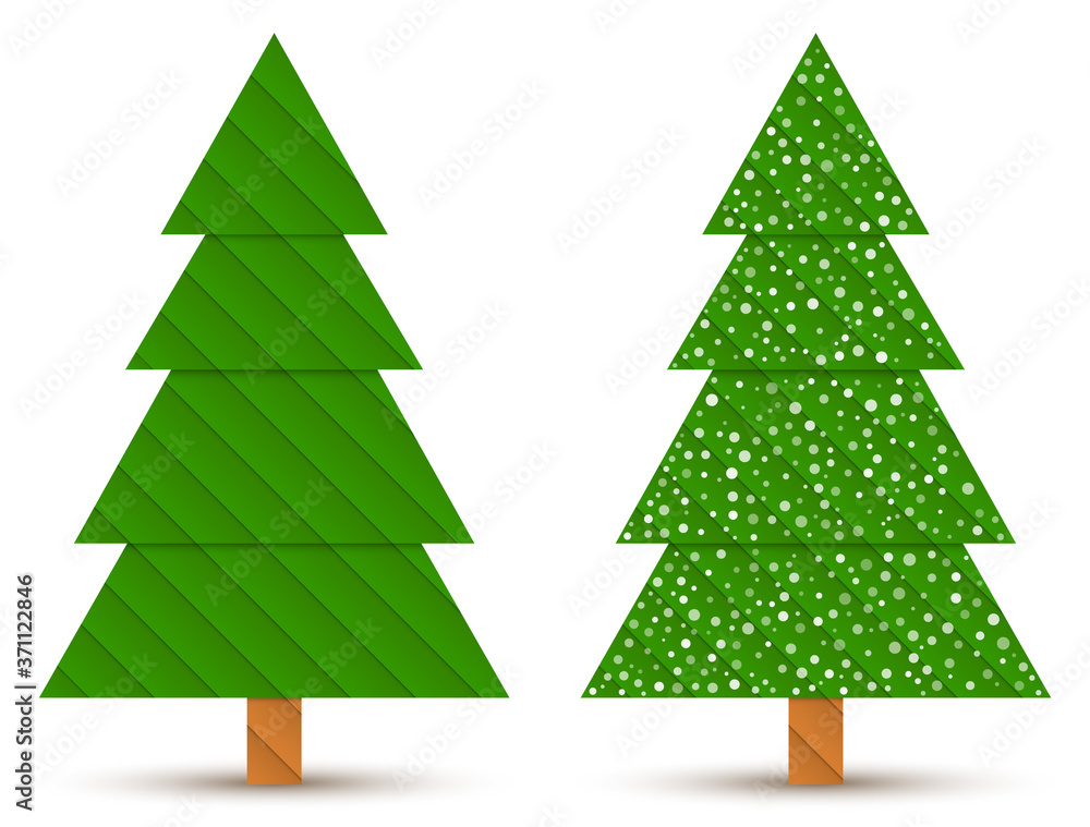 Poster Set of abstract geometric coniferous trees with and without snow isolated on a white background. EPS10 vector file