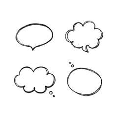 Set, collection of black hand drawn, doodle speech bubbles, speech balloons.