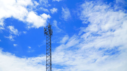 Telecommunication tower of 4G and 5G cellular,on blue sky