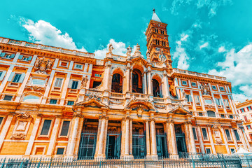 Fototapeta na wymiar Square of Santa Maria Maggiore (Piazza di Santa Maria Maggiore)and Santa Maria Maggiore church, with people and tourist's. Italy.