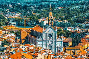 Above view of Basilica of Santa Croce (Basilica di Santa Croce di Firenze) on  Holy Cross Square...