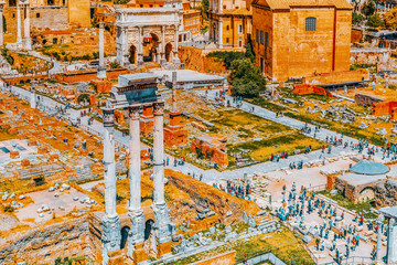 View of the Roman Forum from the Hill of Palatine - a general overview of the entire Roman Forum...