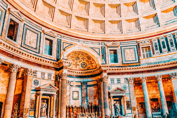 ROME, ITALY - MAY 09, 2017 : Inside  interior of the Pantheon, is a former Roman temple, now a...