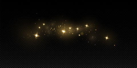 Christmas golden dust, yellow sparks and golden stars shine with a special light. Vector sparkles with sparkling magic dust particles.