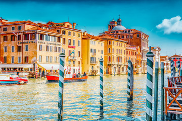 VENICE, ITALY - MAY 12, 2017 :Views of the most beautiful canal of Venice - Grand Canal water streets, boats, gondolas, mansions along. Italy.
