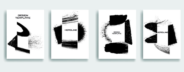 Vintage Set Of Different Grunge Textured Brochures . Black and White Patterns in Grungy Style .