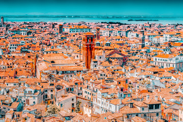 Panoramic view of Venice from the Campanile tower of St. Mark's Cathedral (Campanile di San Marco)....