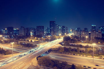 Fototapeta na wymiar Evening, Beijing city overpass, busy car traffic