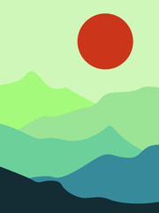 vector illustration of a mountain landscape with sun