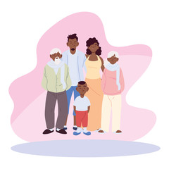 Mother father and son with grandparents cartoons vector design