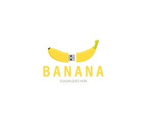 Banana usb, cable, digital, chip Logo Concept. Vector Design Illustration. Symbol and Icon Vector Template. © abu