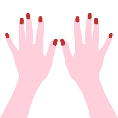 Hands of a European woman with a manicure. Light skin. Putting away the belonging. Vector illustration isolated on a white background for design and web.
