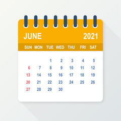 June 2021 Calendar Leaf. Calendar 2021 in flat style. Vector illustration.